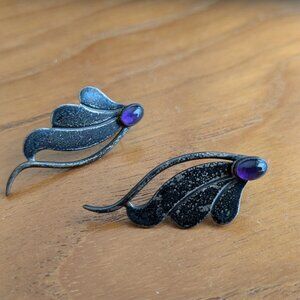 Vintage Sterling Silver Amethyst Wing Ear Climber Crawler Stud Earrings